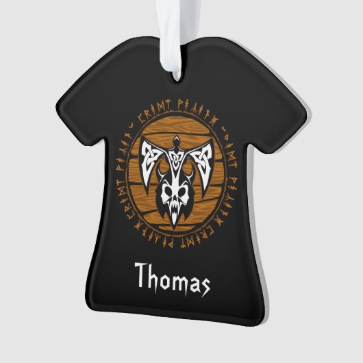 Personalisiert Viking Warrior Ax Skull Ornament (Vorderseite)