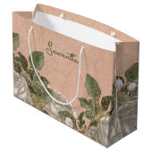 Personalisiert Vintage Blume Große Geschenktüte (Rückseite Schrägansicht)