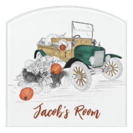 Personalisiert Vintage Car Pumpkin Harvest Türschild