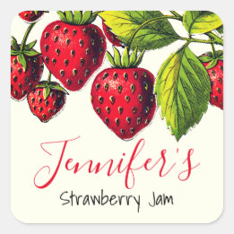 Personalisiert Vintage Strawberry Jam Canning Jar Quadratischer Aufkleber