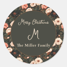 Personalisiert Vintage Weihnachten Floralpeony Pin Runder Aufkleber
