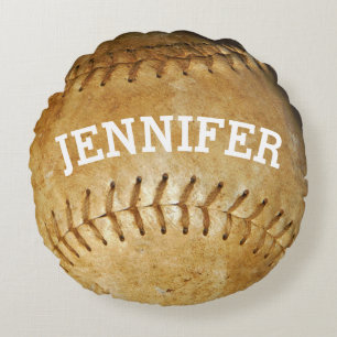 Personalisiert Vintage Weiß Softball Weiße Sticker Rundes Kissen