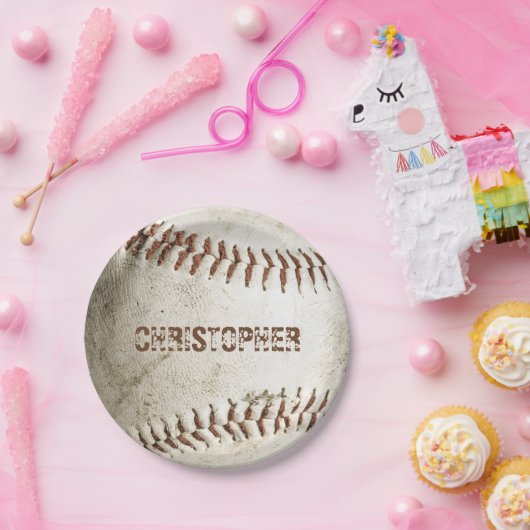 Personalisiert Vintager Baseball Pappteller (Party)