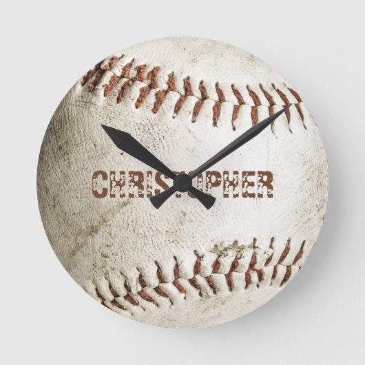 Personalisiert Vintager Baseball Runde Wanduhr (Vorderseite)
