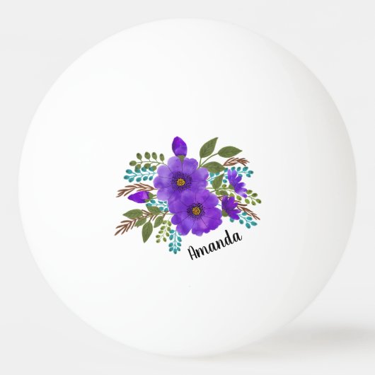 Personalisiert-violette Blumen Tischtennisball (Vorderseite)