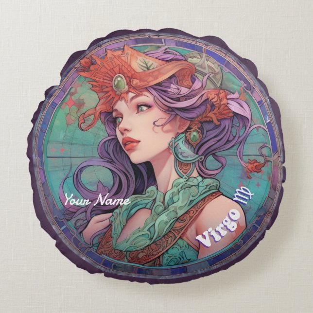 Personalisiert Virgo Zodiac Rundes Kissen (Vorderseite)