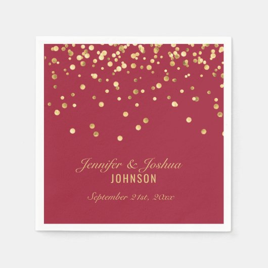 Personalisiert Vivid BURGUNDY Gold Confetti Weddin Serviette (Vorderseite)