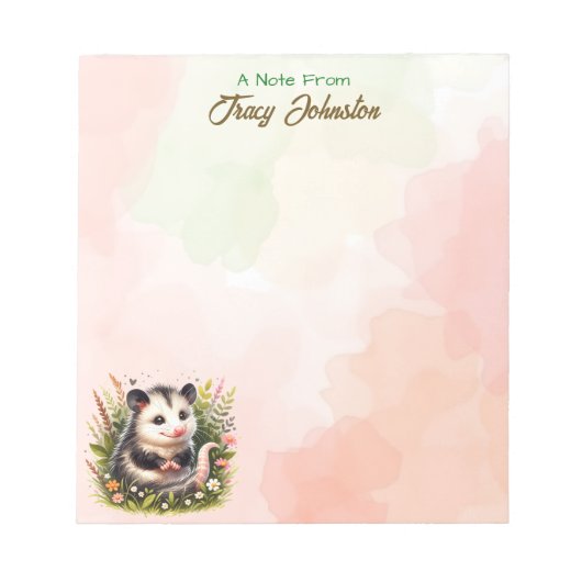 Personalisiert vom Desk des Aquarells Possum Notizblock (Vorderseite)
