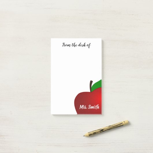 Personalisiert vom Schreibtisch des Lehrers Red Ap Post-it Klebezettel (Auf Schreibtisch)
