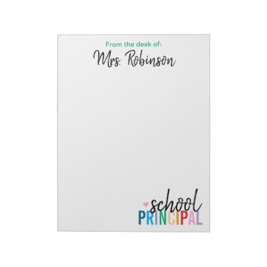 Personalisiert vom Schreibtisch des Schuldirektors Notizblock (Rotiert)