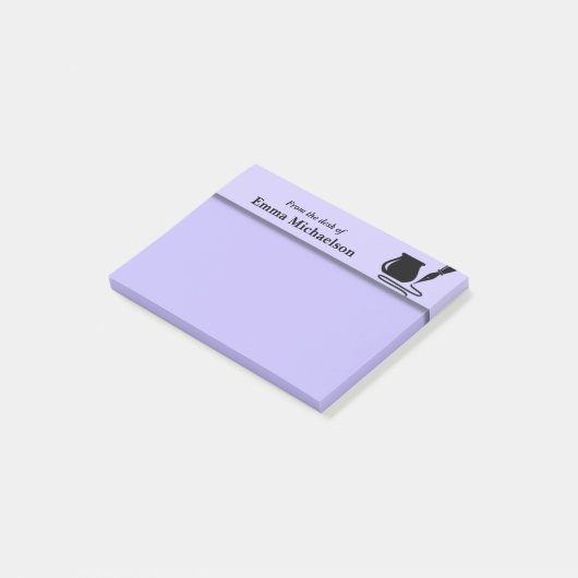 Personalisiert vom Schreibtisch, lila Post-it Klebezettel (angewinkelt)