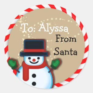 Personalisiert von Santa Snowman Weihnachtsmatte Runder Aufkleber