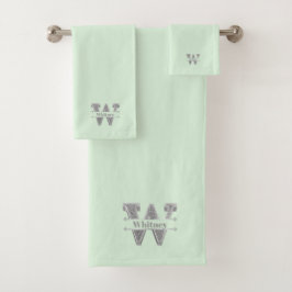 Personalisiert W Initial Silver Monogram Ihr Name Badhandtuch Set