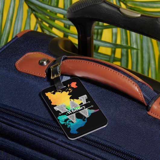 Personalisiert W Initial Silver Monogram Ihr Name Gepäckanhänger (Vorderseite Insitu 1)