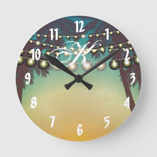 Personalisiert Wall Clock Beach Sunset Palm Trees Runde Wanduhr (Vorderseite)