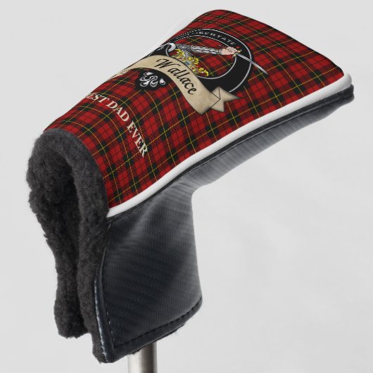 Personalisiert Wallace Clan Abzeichen & Tartan Golf Headcover (3/4 Vorderseite)
