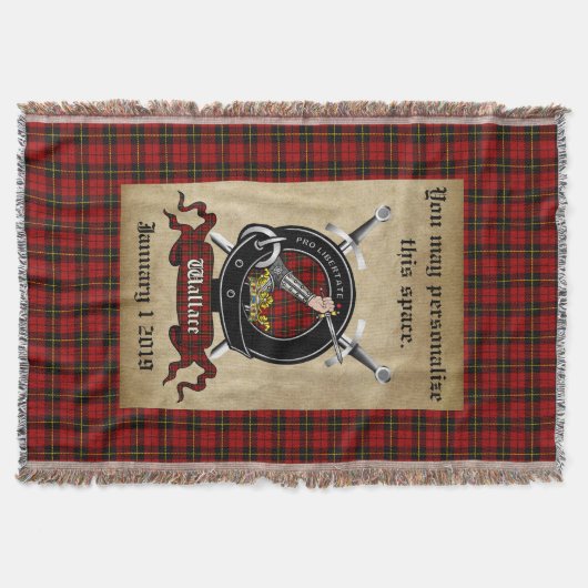 Personalisiert Wallace Clan Abzeichen & Tartan Thr Decke (Vorderseite)