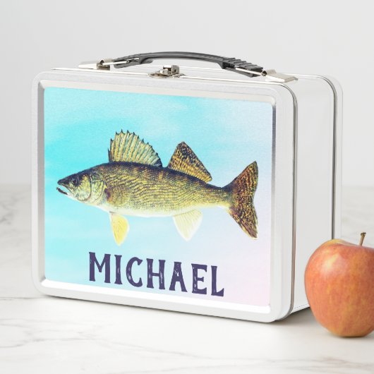 Personalisiert Walleye Pike auf Blue Metall Brotdose (Beispiel)