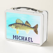Personalisiert Walleye Pike auf Blue Metall Brotdose (Rückseite)