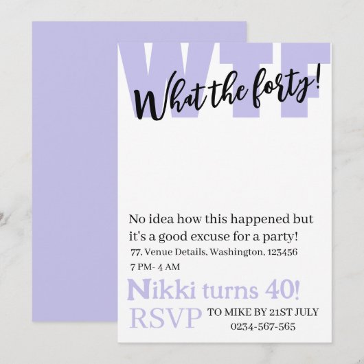 Personalisiert Was der vierzigste Geburtstag Einladung (Vorne/Hinten)
