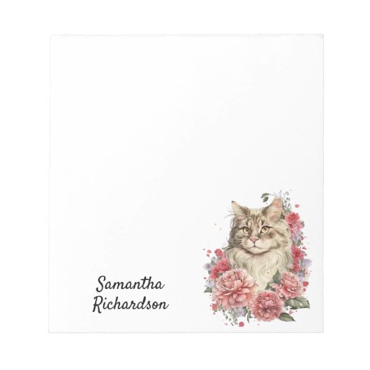 Personalisiert Watercolor Boho Cat Notizblock (Vorderseite)