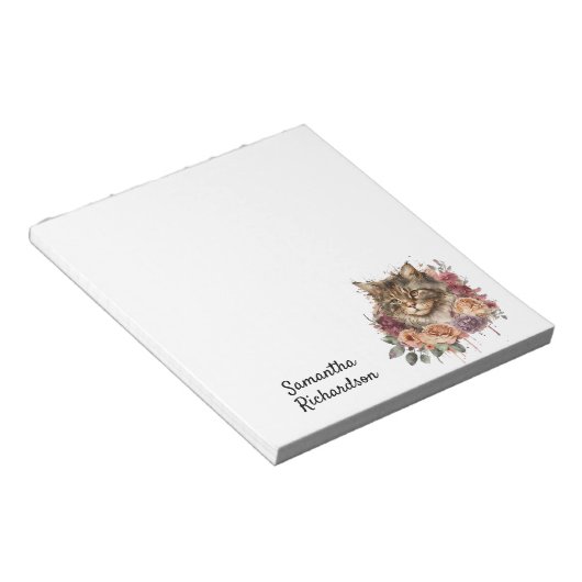 Personalisiert Watercolor Boho Cat Notizblock (angewinkelt)