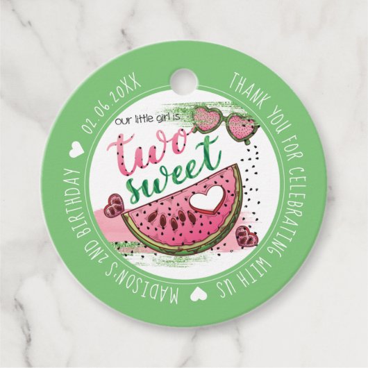Personalisiert Watermelon 2. Geburtstag Party Geschenkanhänger (Vorderseite)