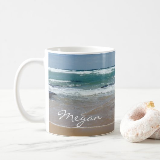 Personalisiert Waves Beach Kaffee Tasse (Mit Donut)