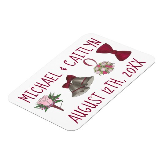Personalisiert Wedding Bell Blume Bowtie Bouquet Magnet (Linke Seite)