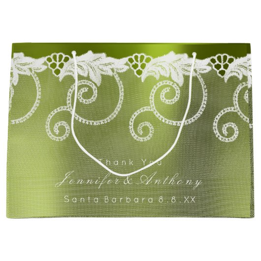 Personalisiert Wedding Greenly White Royal Lace Große Geschenktüte (Vorderseite)