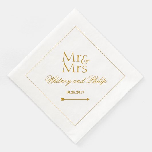 Personalisiert Wedding Mr. Mrs. Gold Serviette (Ecke)