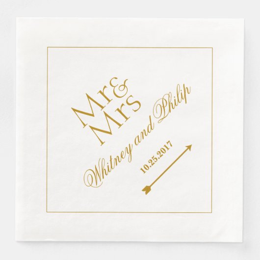 Personalisiert Wedding Mr. Mrs. Gold Serviette (Vorderseite)