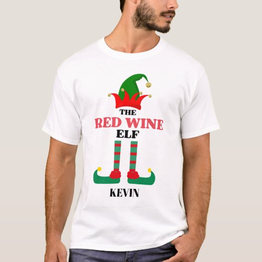 Personalisiert Weihnachten Der Rote Weinelf T-Shirt (Vorderseite)