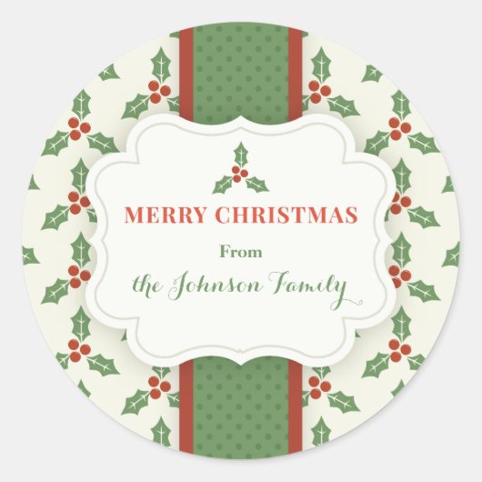 Personalisiert Weihnachts-Holly-Stickers Runder Aufkleber (Vorderseite)