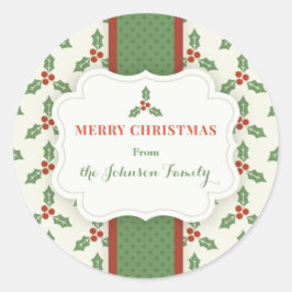 Personalisiert Weihnachts-Holly-Stickers Runder Aufkleber