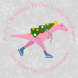 Personalisiert Weihnachts-Skaten Pink Dinosaurier Geschenkpapier