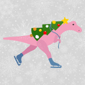 Personalisiert Weihnachts-Skaten Pink Dinosaurier Geschenkpapier