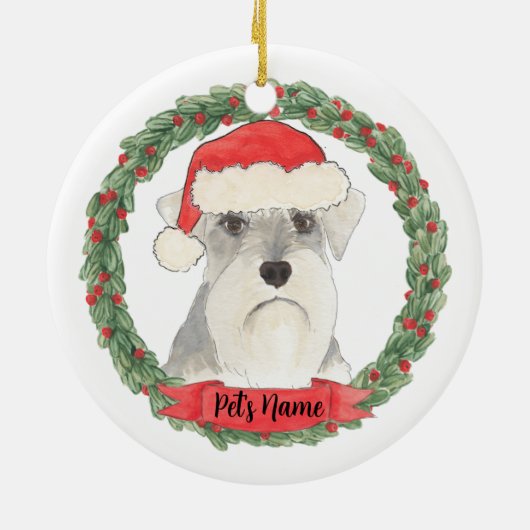 Personalisiert Weiß & Grau Schnauzer Keramik Ornament (Hinten)