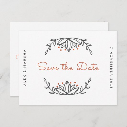 Personalisiert - Weiße Folien Save the Date Postkarte (Vorne/Hinten)