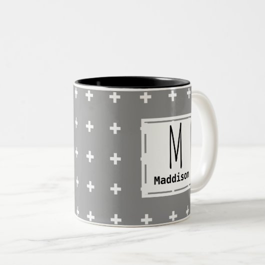 Personalisiert - Weiße Plus-Zeichen im nordischen Zweifarbige Tasse (VorderseiteRechts)