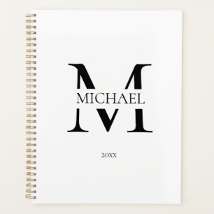 Personalisiert-Weißes Monogramm ErstMinimalistisch Planer