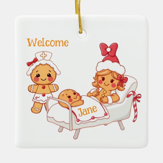 Personalisiert Welcome New Gingerbrot Baby Keramikornament (Vorderseite)