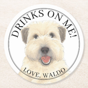 Personalisiert Wheaten Terrier Dog Wedding Runder Pappuntersetzer