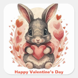 Personalisiert Whimsical Baby Bunny First Valentin Quadratischer Aufkleber