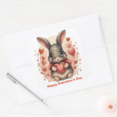 Personalisiert Whimsical Baby Bunny First Valentin Quadratischer Aufkleber (Umschlag)