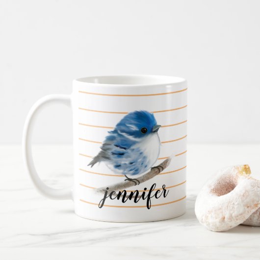 Personalisiert Whimsical Blue Warbler Bird Tasse (Mit Donut)