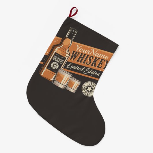 Personalisiert Whiskey Liquor Flasche Western Bar Großer Weihnachtsstrumpf (Vorderansicht (hängend))