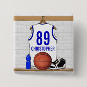 Personalisiert White and Blue Basketball Jersey Button (Vorderseite)
