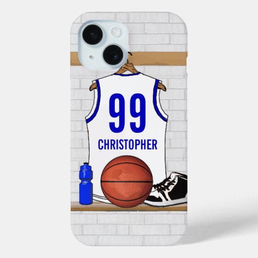 Personalisiert White and Blue Basketball Jersey Case-Mate iPhone Hülle (Rückseite)