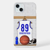 Personalisiert White and Blue Basketball Jersey iPhone Hülle (Rückseite)